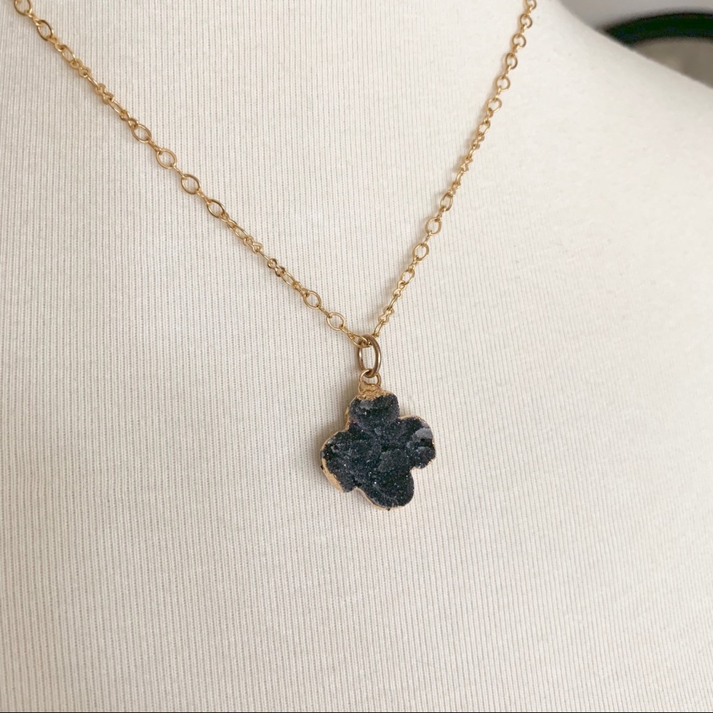 Alhambra Style Druzy Clover Pendant Necklace - Picture 6 of 7